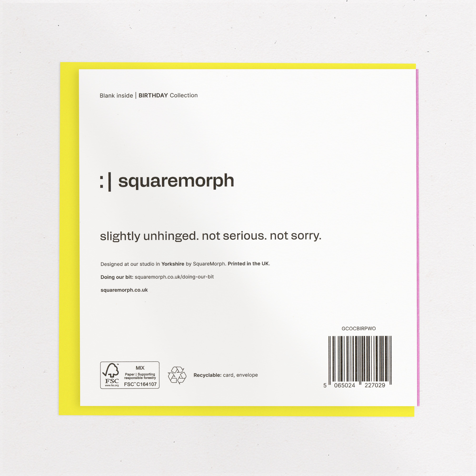 All Mum Wanted… to Pee in Peace - Funny Birthday Card, the back of the card, showing the barcode and FSC mark.