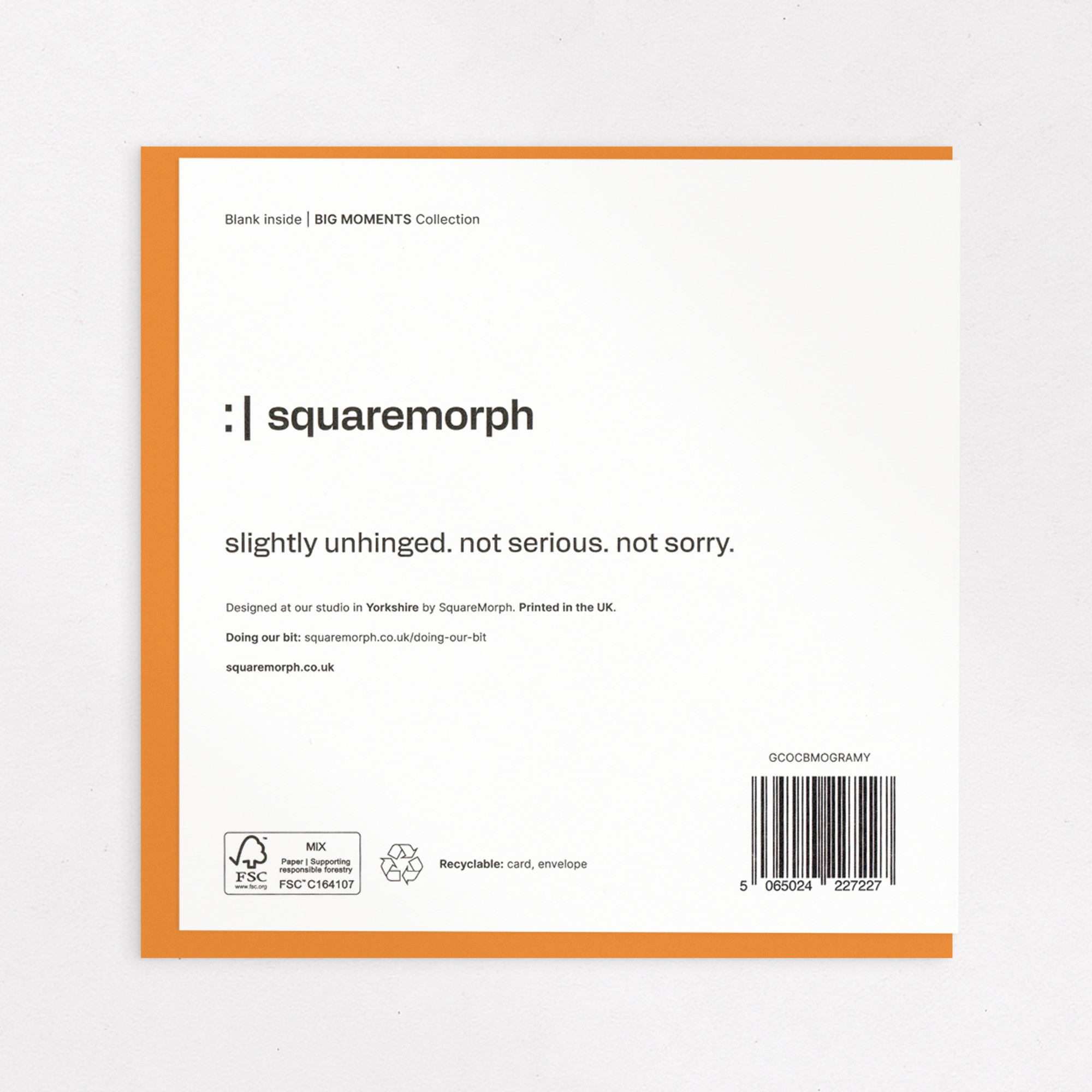 Good Riddance… Not Really - Funny Leaving Card, the back of the card, showing the barcode and FSC mark.