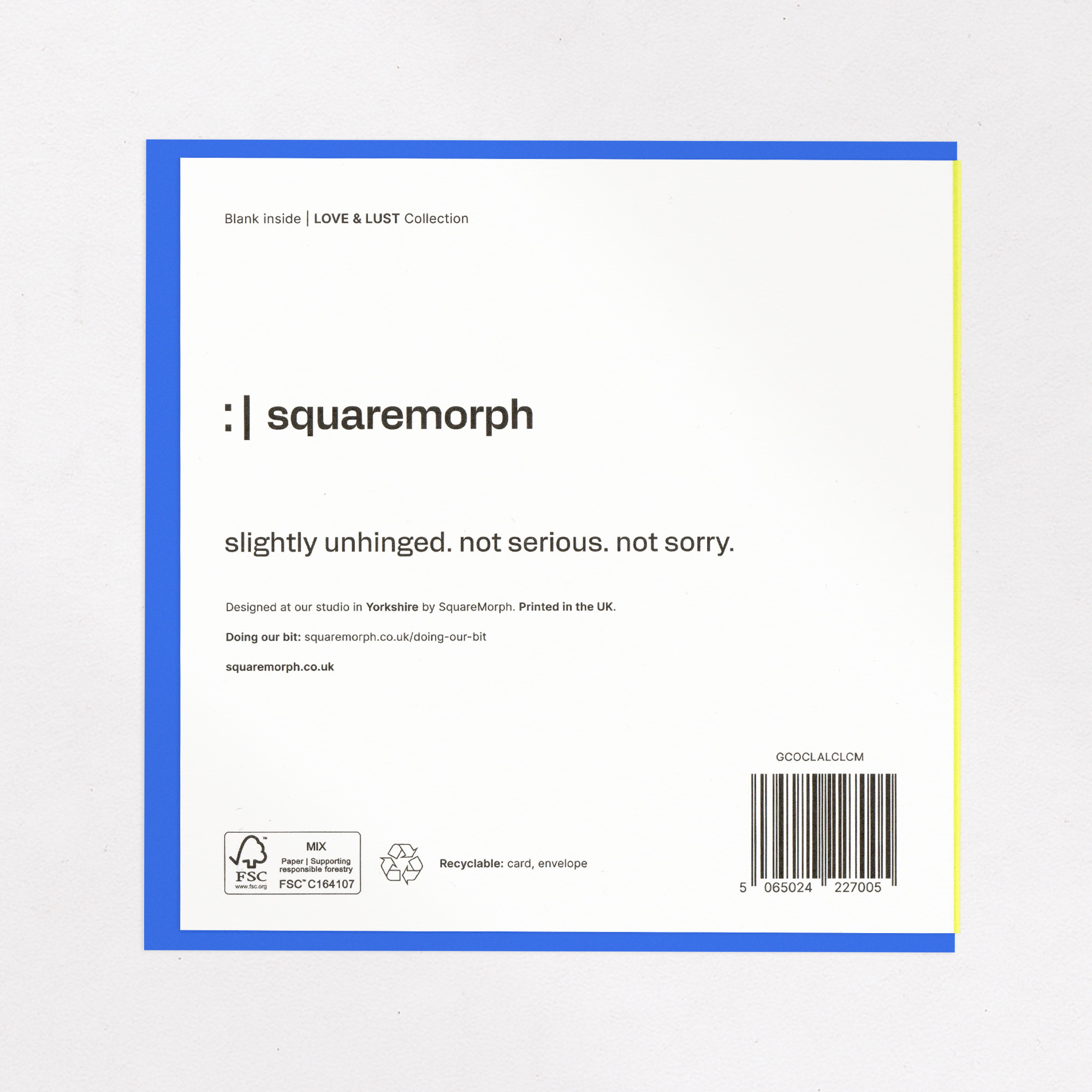 Loud Chewer - Funny Card for Your Partner, the back of the card, showing the barcode and FSC mark.