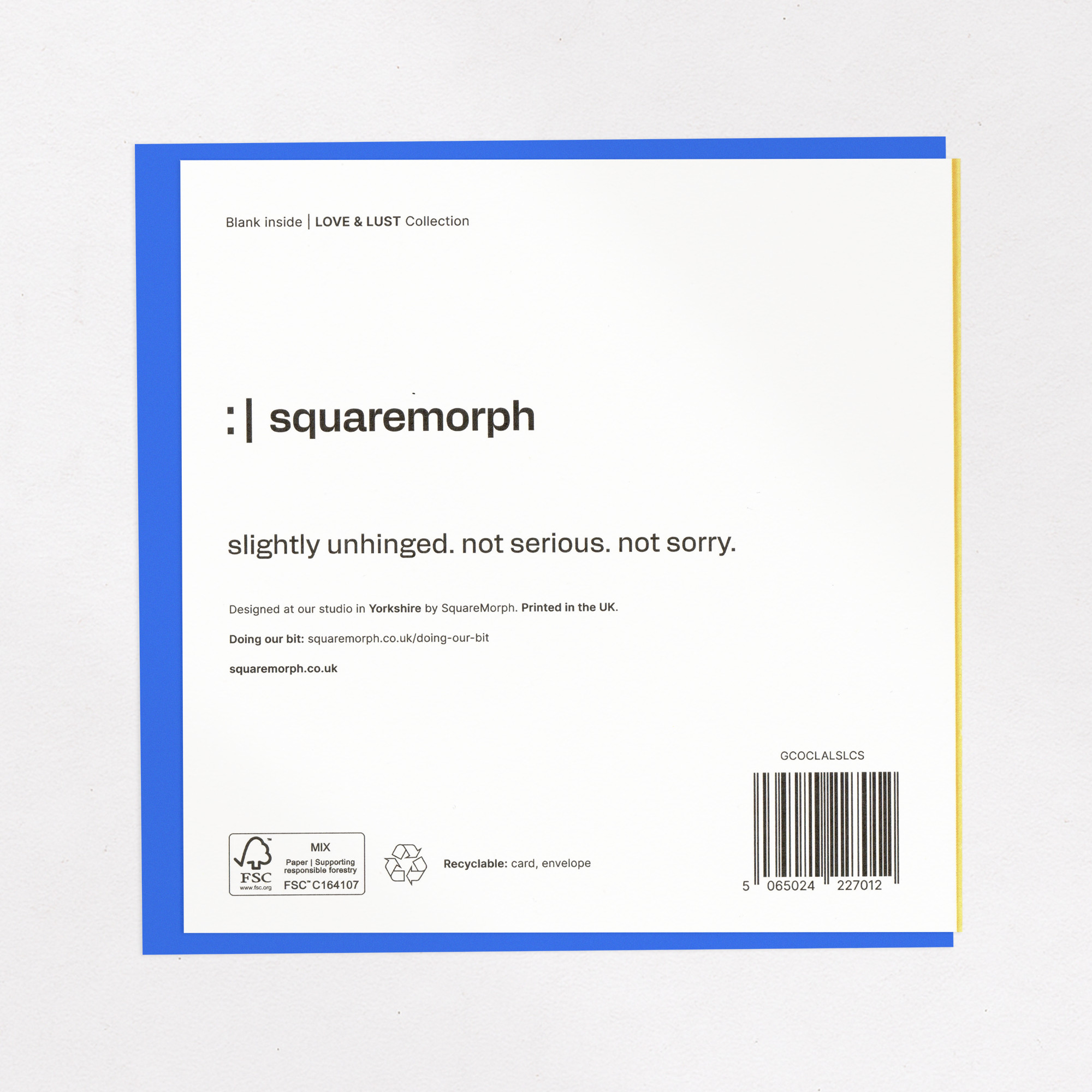Chainsaw Snorer - Funny Card for Your Partner, the back of the card, showing the barcode and FSC mark.