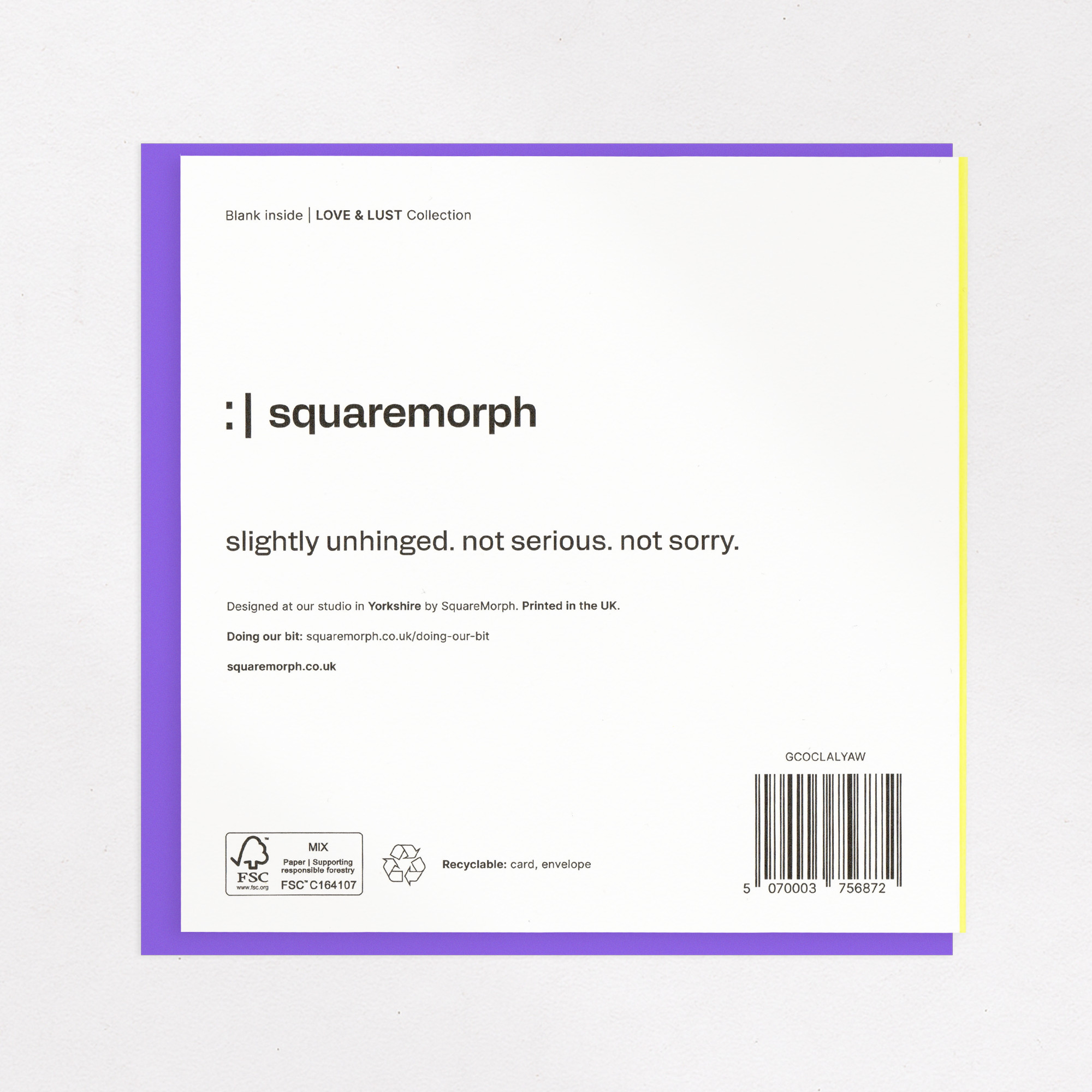 You're a Weirdo - Funny Card for Someone You Love, the back of the card, showing the barcode and FSC mark.