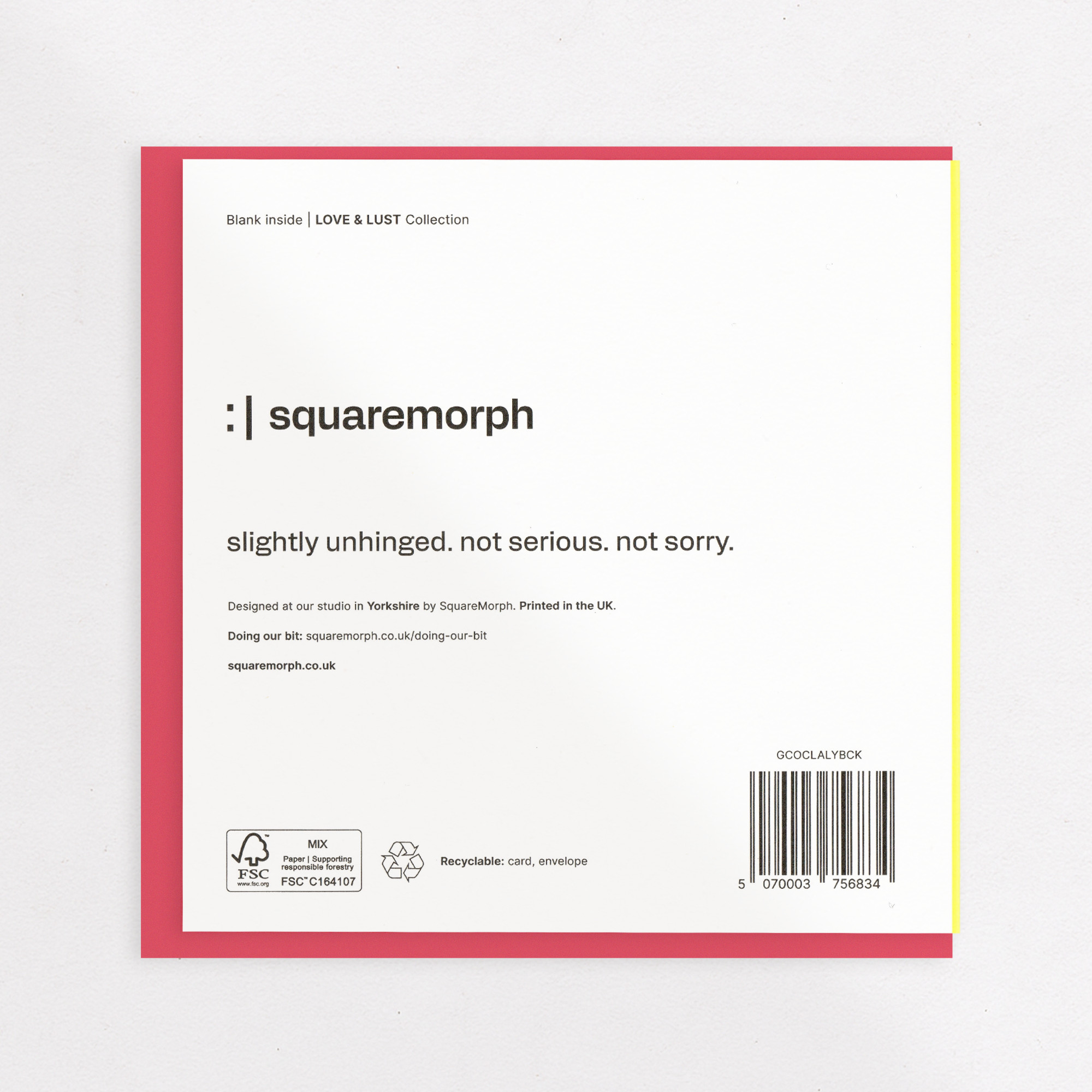 Your Bum… Chef's Kiss - Funny Card, the back of the card, showing the barcode and FSC mark.