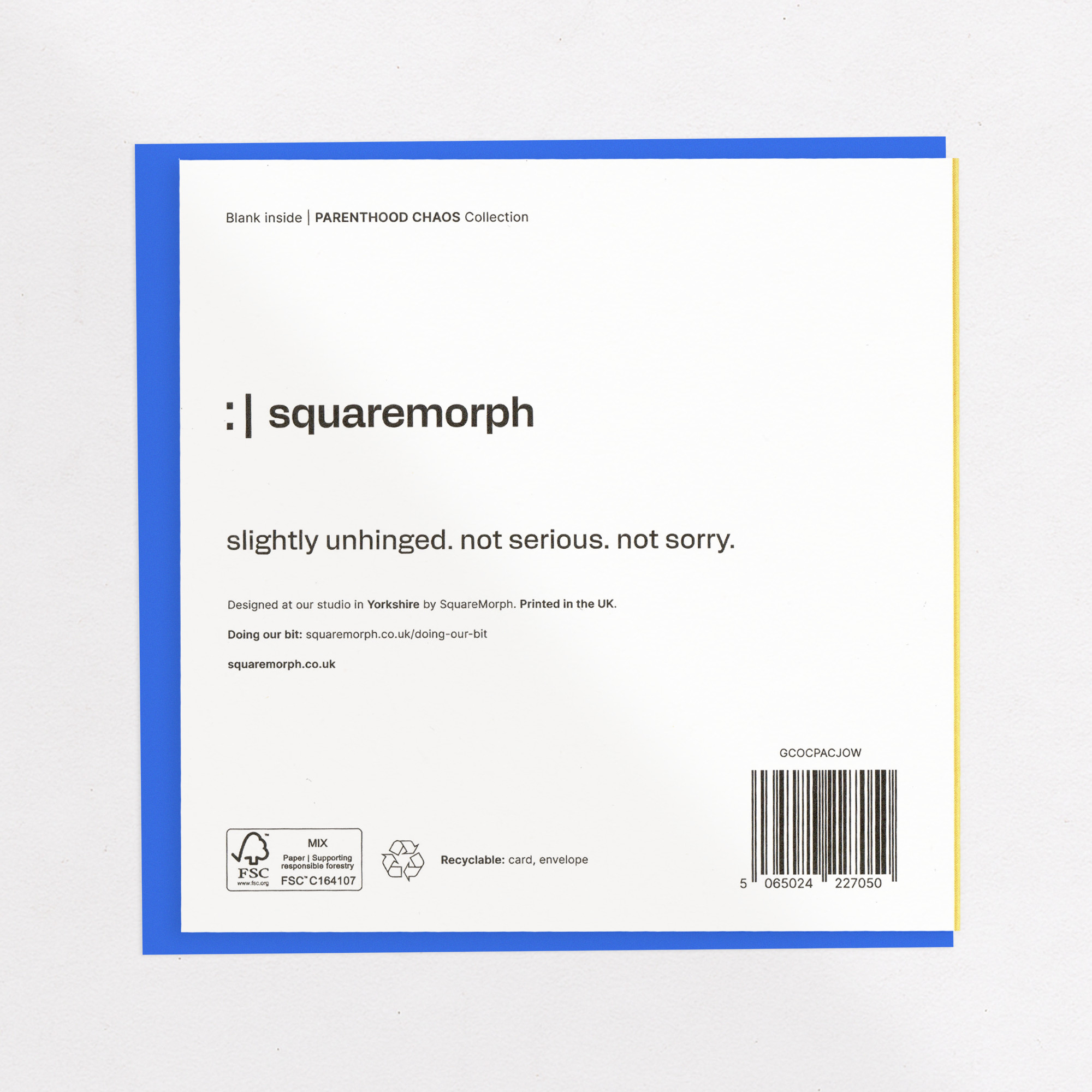 Daddy Is Brave… But Has a Weakness - Funny Card for Dads, the back of the card, showing the barcode and FSC mark.