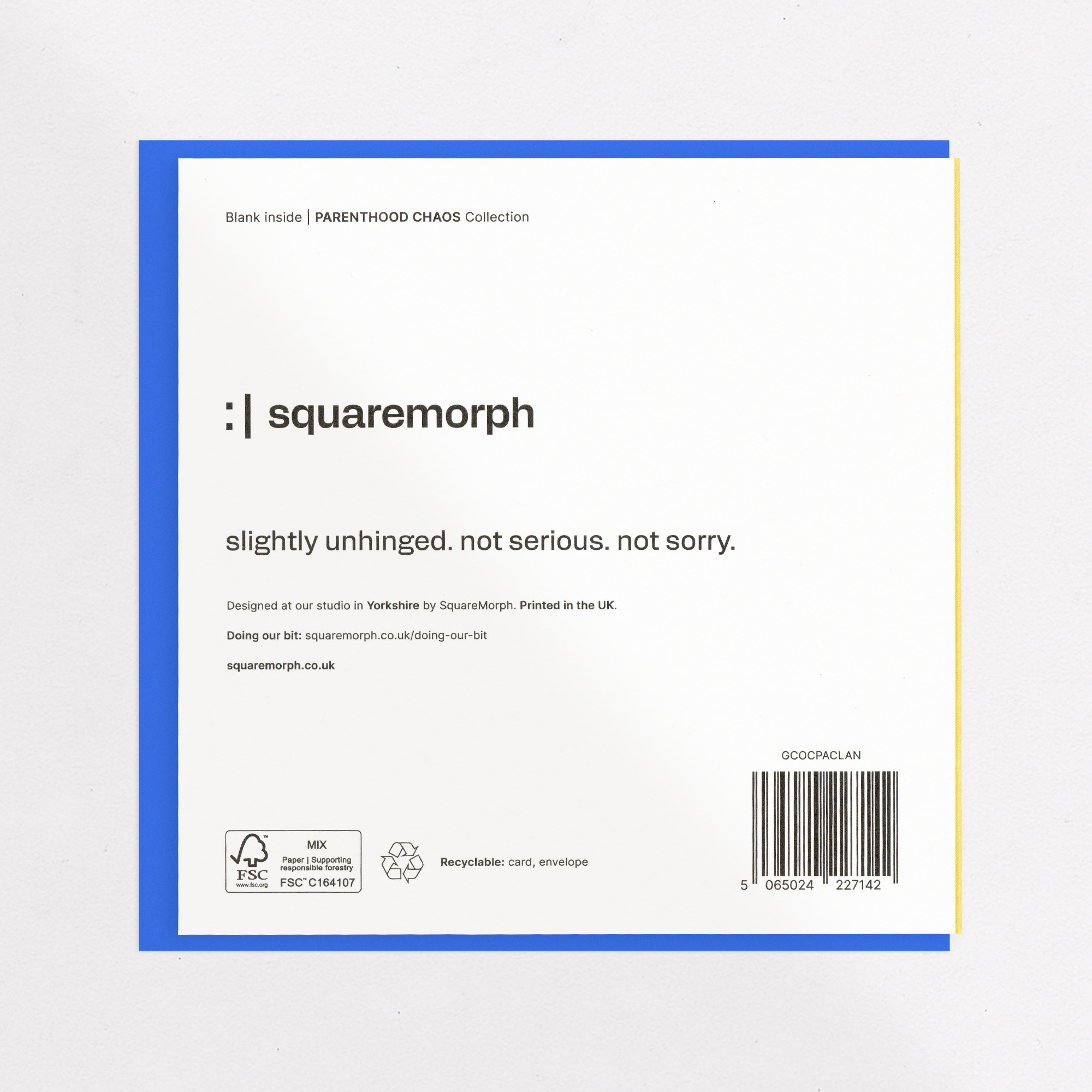 Could've Bought a Lambo - Funny Card About Nursery Fees, the back of the card, showing the barcode and FSC mark.