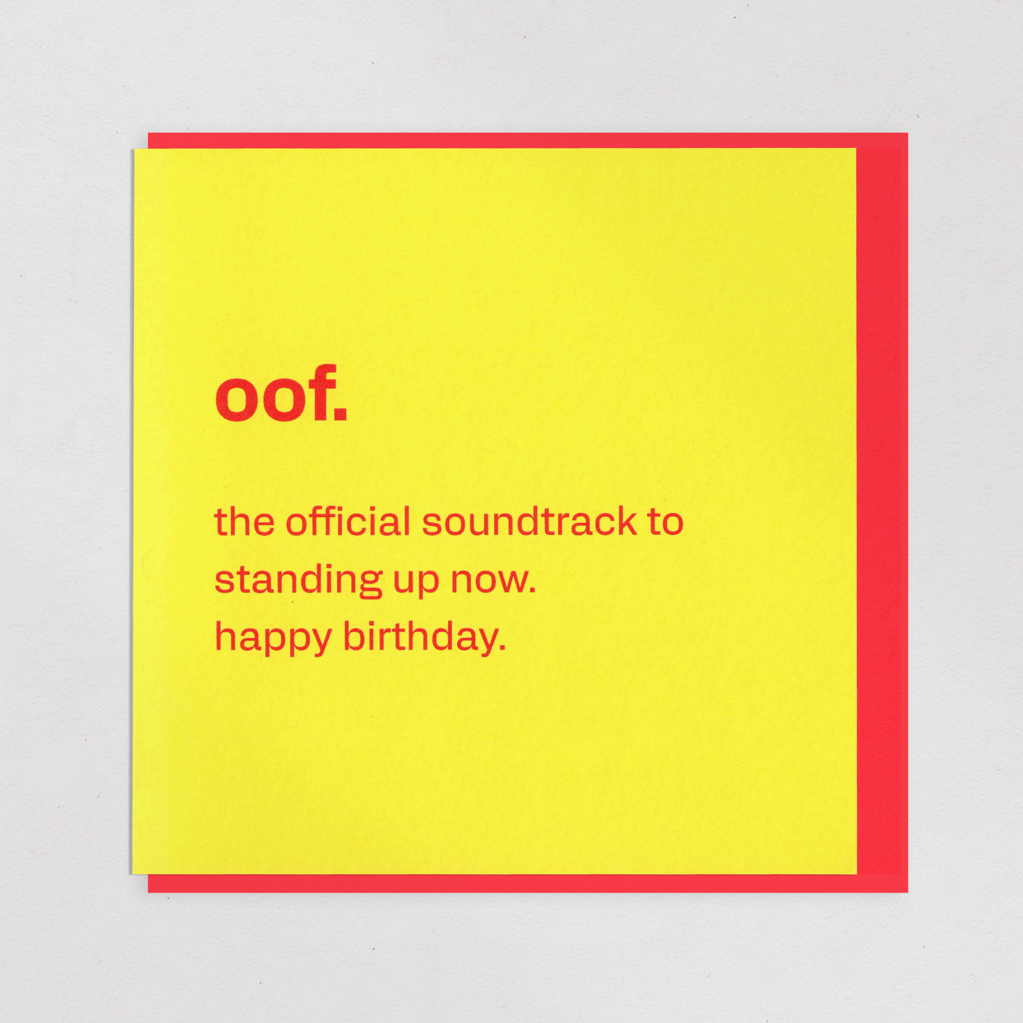 Birthday Card - Funny 'Oof' Getting Older Card, the front of the card, photographed straight on.