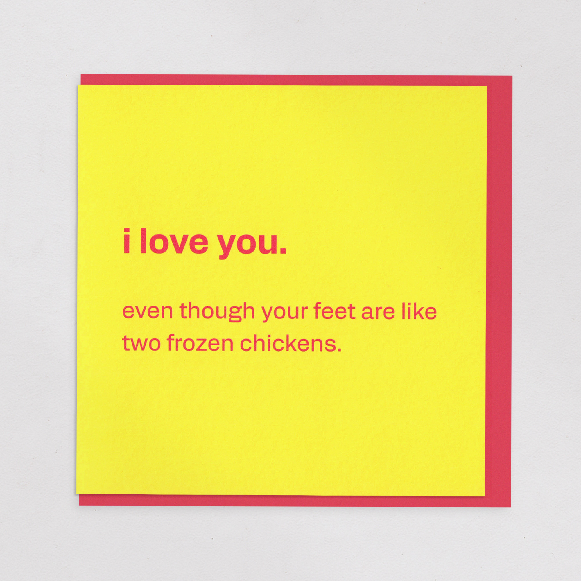 Love Card - Funny Cold Feet Card, the front of the card, photographed straight on.