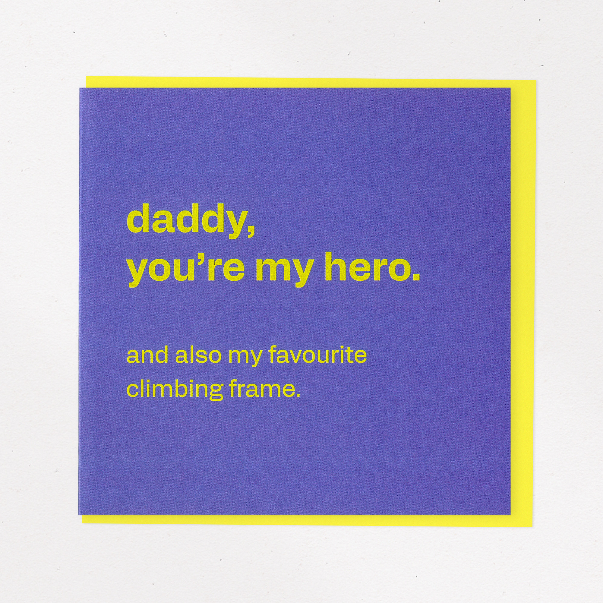 Hero and Climbing Frame - Funny Card for Dad, the front of the card, photographed straight on.