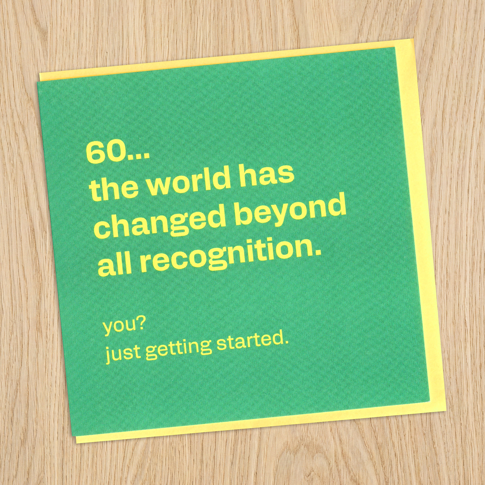 Funny 60th Birthday Card - Just Getting Started, in a real setting.