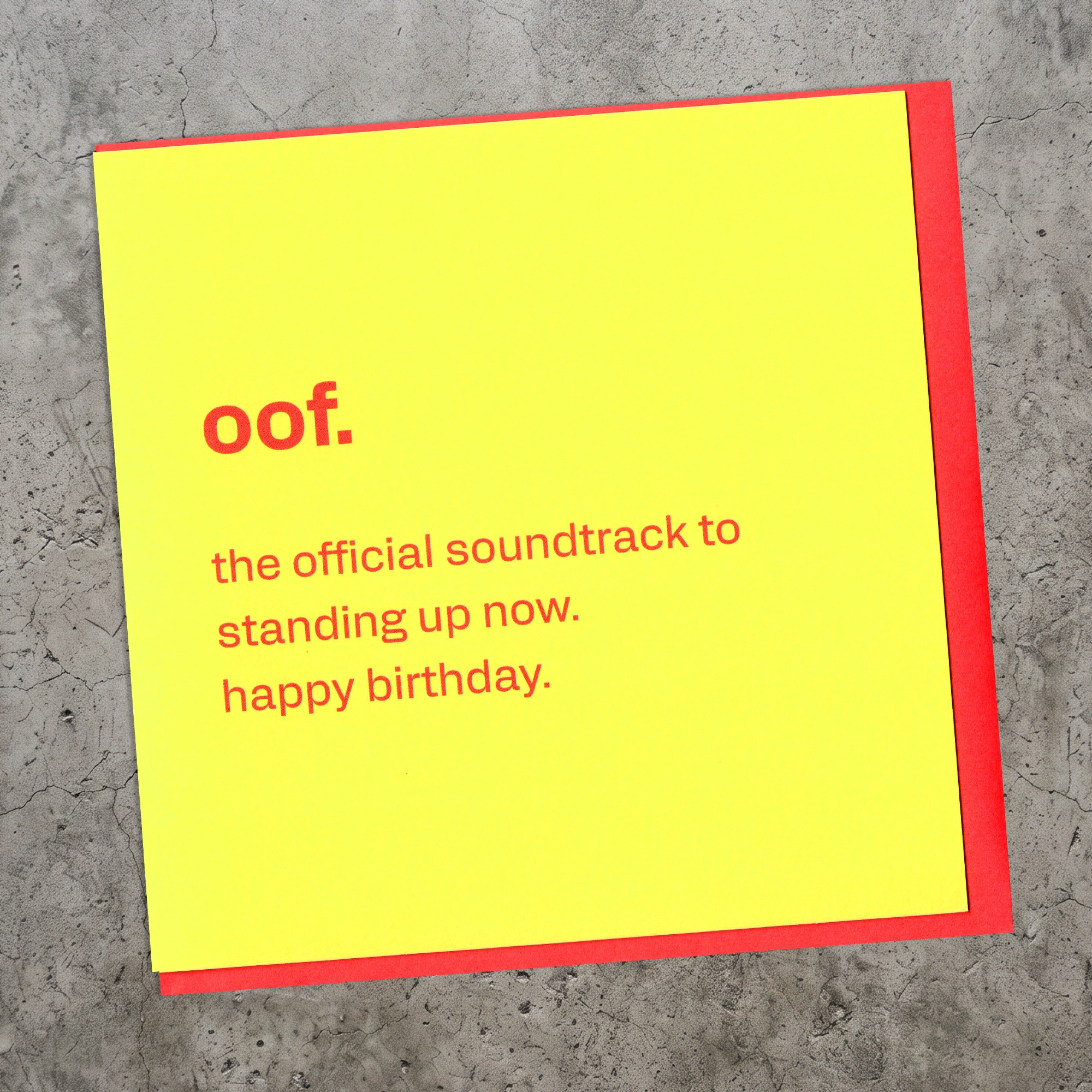Birthday Card - Funny 'Oof' Getting Older Card, in a real setting.