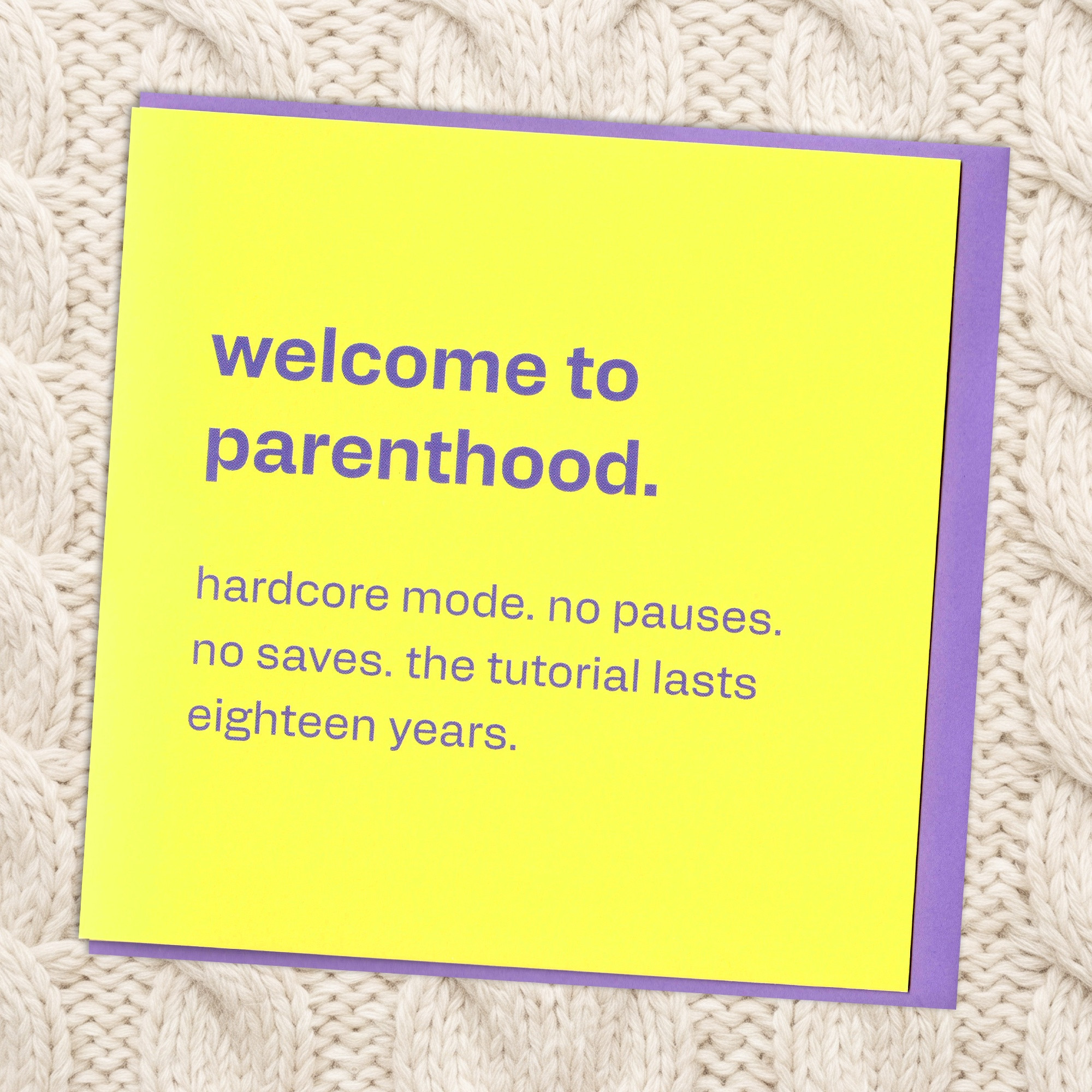Welcome to Parenthood - Funny New Baby Card for New Parents, in a real setting.